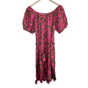 Velvet By Graham & Spencer MADILYN Printed Cotton Gauze Puff Sleeve Midi Dress L